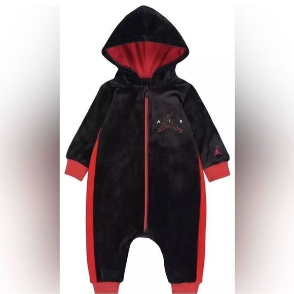 Nike Jordan Air Baby Black/Red Full Zip Velour Tricot zip up Size 18m - Picture 6 of 7